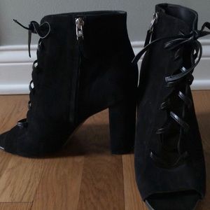 Sam Edelman Black Suede Peep-toe Heels